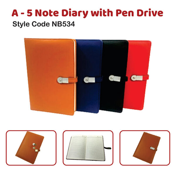 A – 5 Note Diary with Pen Drive Style Code NB534